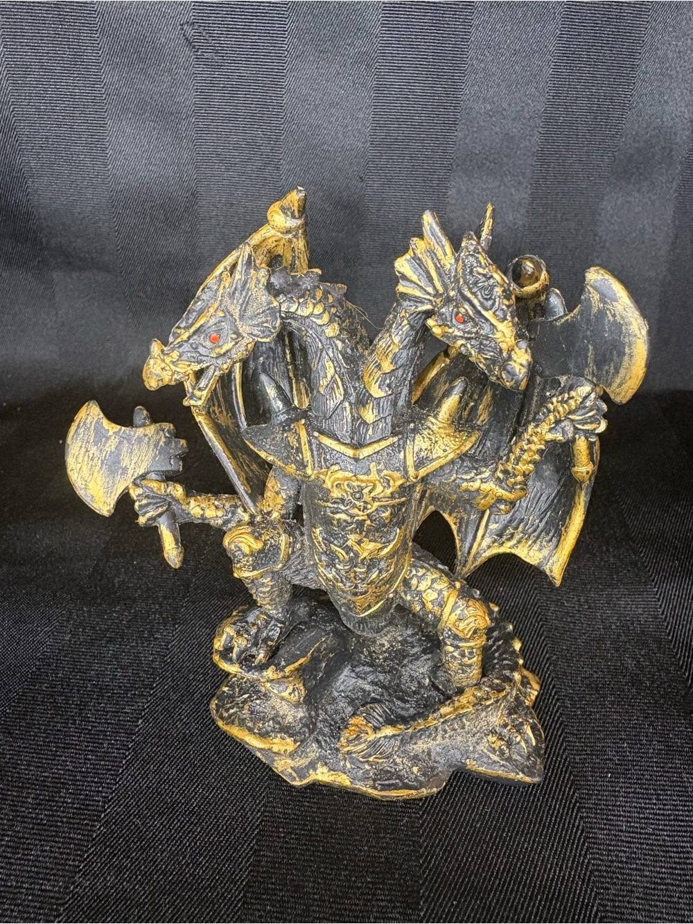 Vintage 1990's PVC Gold Two Headed Dragon Figure Mythical Wizard Cake Topper